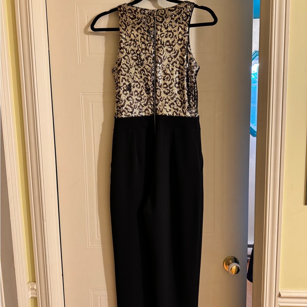 Chic Black and Gold Leopard Print Jumpsuit